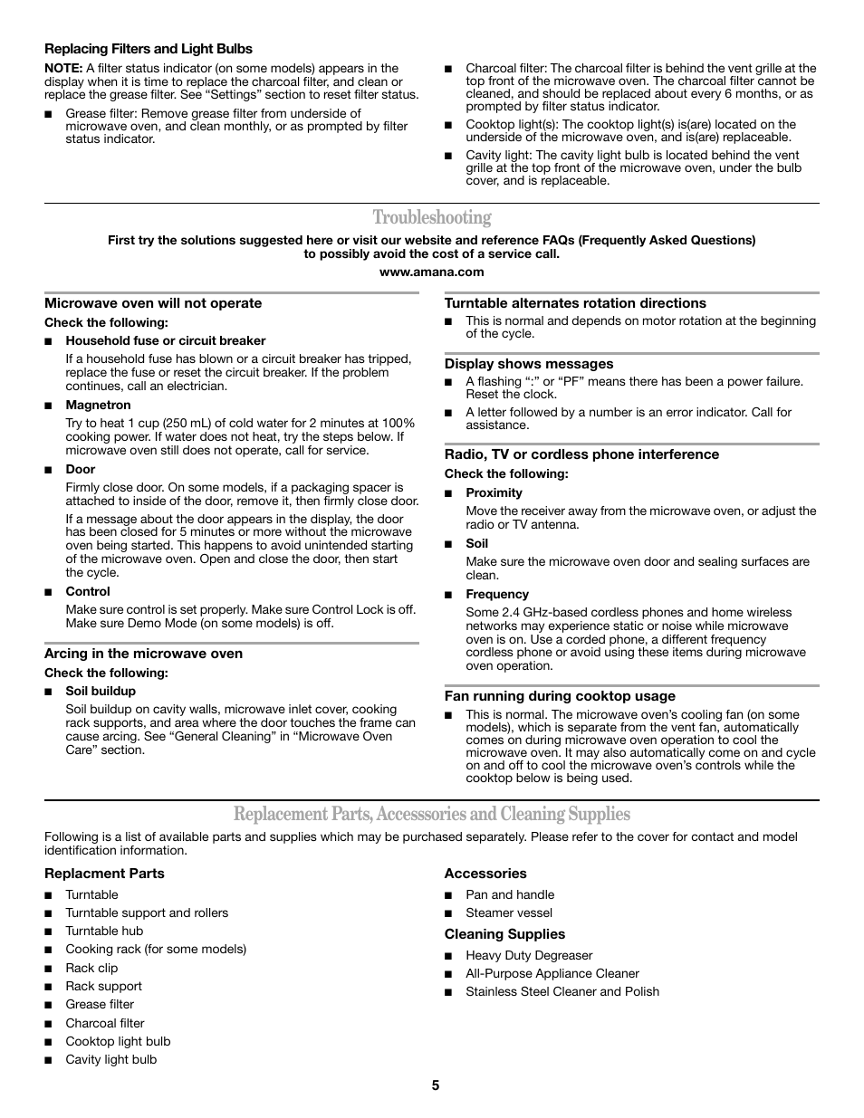 Troubleshooting | Amana AMV1160VAW User Manual | Page 5 / 6