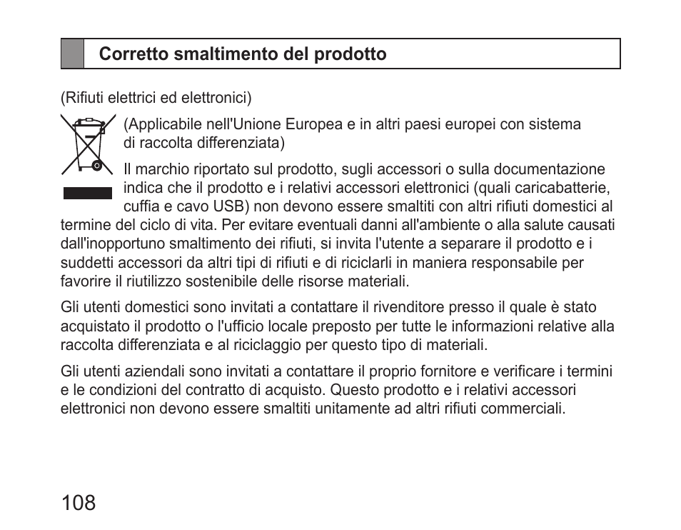 Corretto smaltimento del prodotto | Samsung HM6450 User Manual | Page 110 / 195