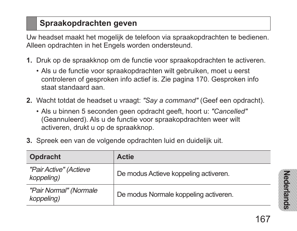 Spraakopdrachten geven | Samsung HM6450 User Manual | Page 169 / 195