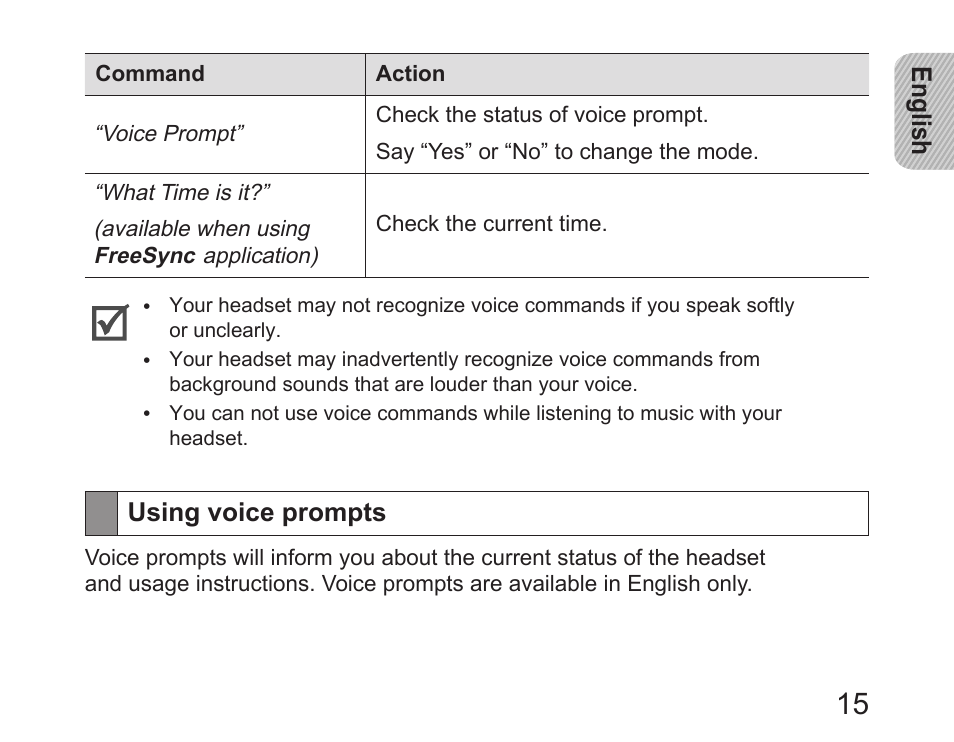 Using voice prompts | Samsung HM6450 User Manual | Page 17 / 195