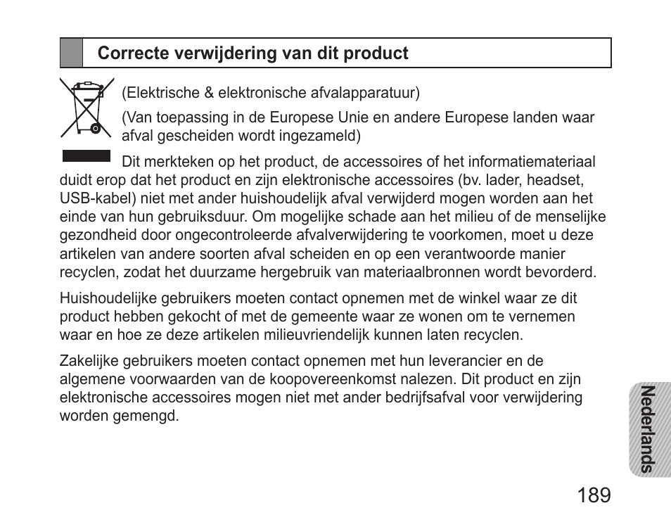 Correcte verwijdering van dit product | Samsung HM6450 User Manual | Page 191 / 195