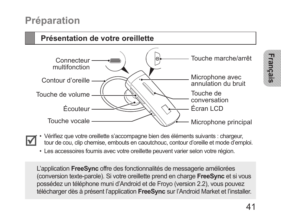 Préparation, Présentation de votre oreillette | Samsung HM6450 User Manual | Page 43 / 195