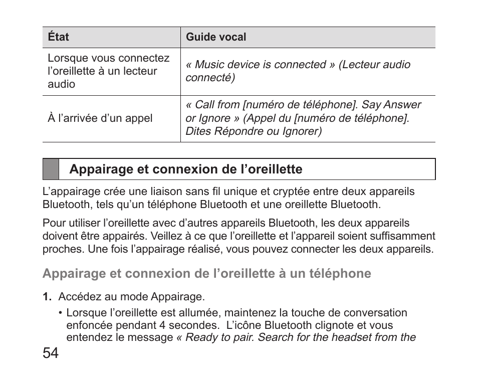 Appairage et connexion de l’oreillette | Samsung HM6450 User Manual | Page 56 / 195