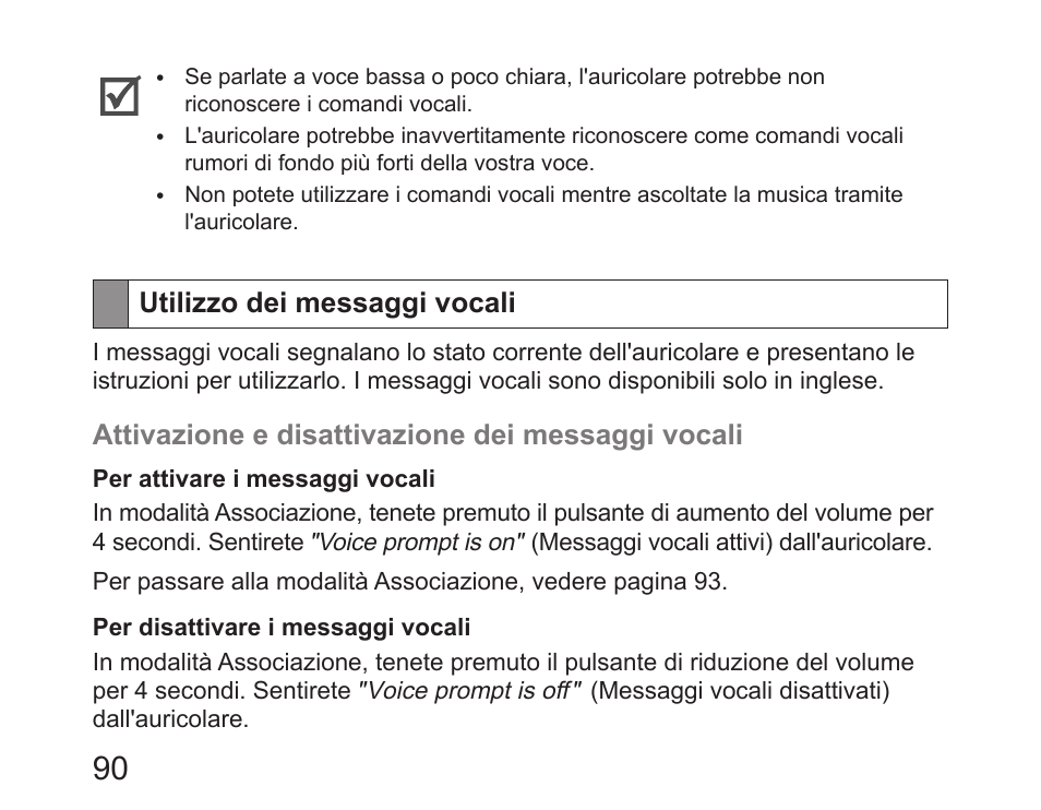 Utilizzo dei messaggi vocali | Samsung HM6450 User Manual | Page 92 / 195