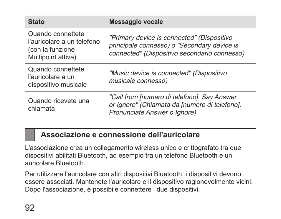 Associazione e connessione dell'auricolare | Samsung HM6450 User Manual | Page 94 / 195
