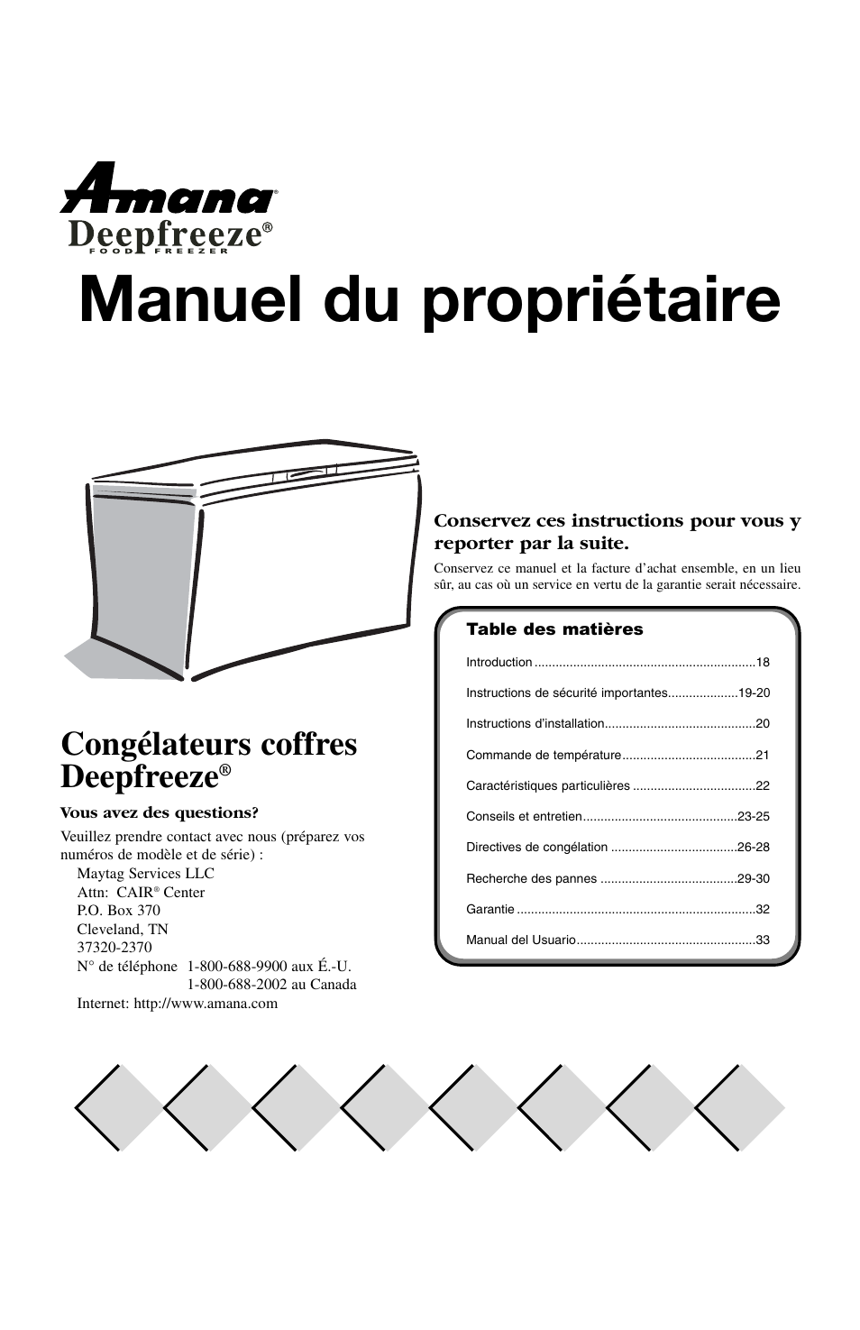 Manuel du propriétaire, Congélateurs coffres deepfreeze | Amana Deepfreeze Chest Freezer User Manual | Page 17 / 48