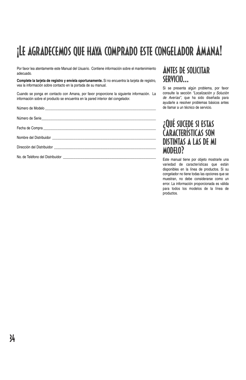 Antes de solicitar servicio | Amana Deepfreeze Chest Freezer User Manual | Page 34 / 48