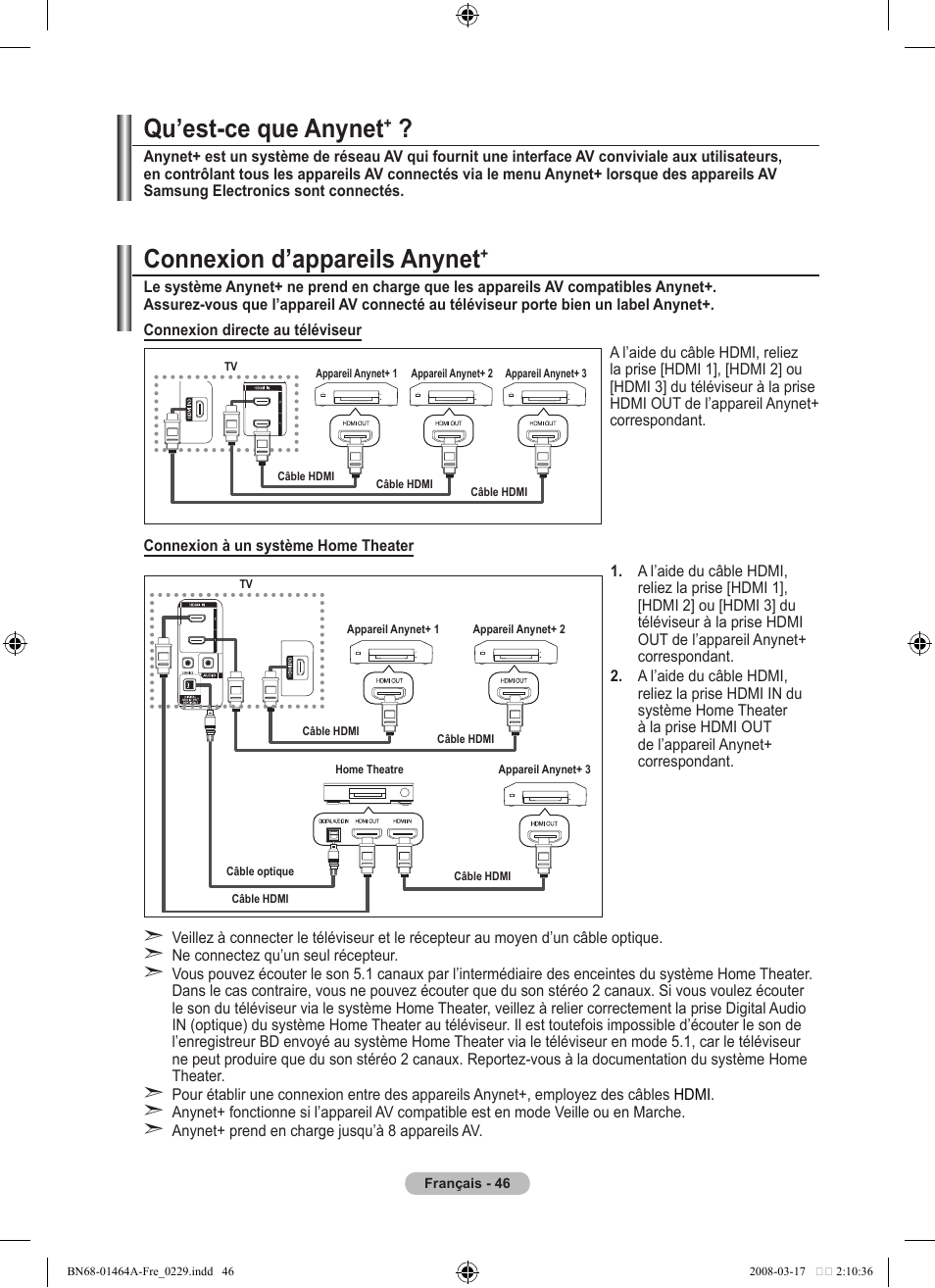 Qu’est-ce que anynet, Connexion d’appareils anynet | Samsung LE32A436T1D User Manual | Page 106 / 468