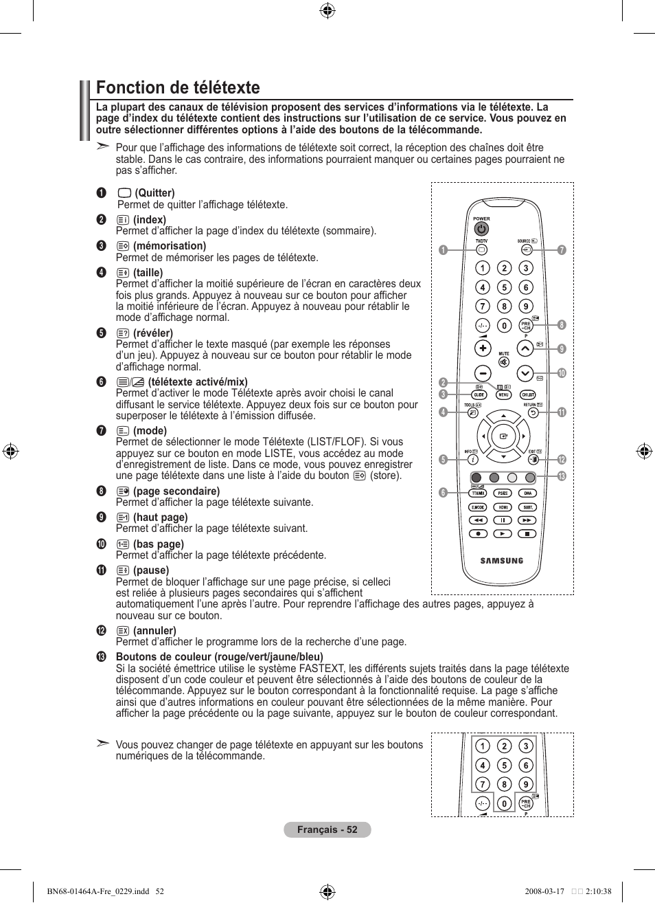 Fonction de télétexte | Samsung LE32A436T1D User Manual | Page 112 / 468