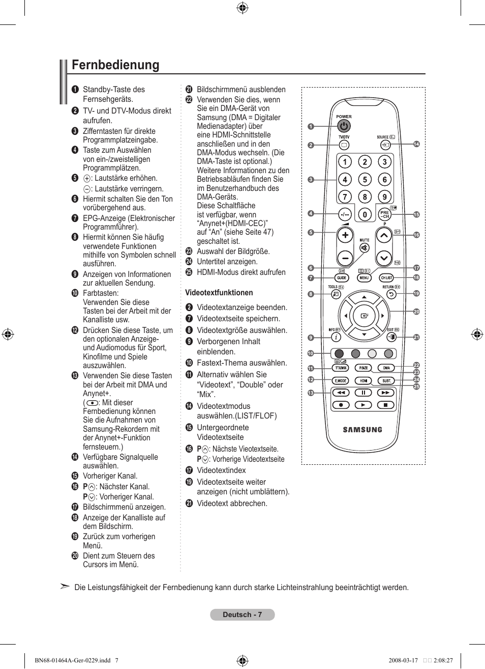 Fernbedienung | Samsung LE32A436T1D User Manual | Page 125 / 468