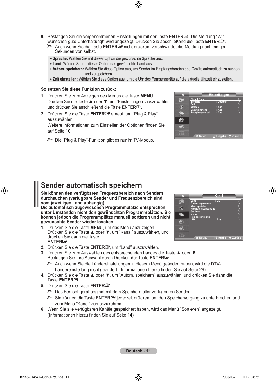 Sender automatisch speichern | Samsung LE32A436T1D User Manual | Page 129 / 468
