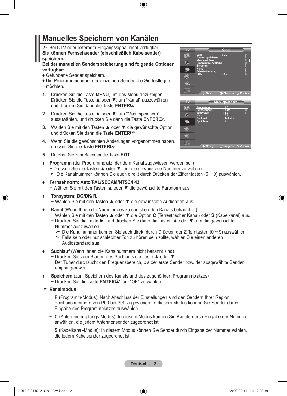 Manuelles speichern von kanälen | Samsung LE32A436T1D User Manual | Page 130 / 468