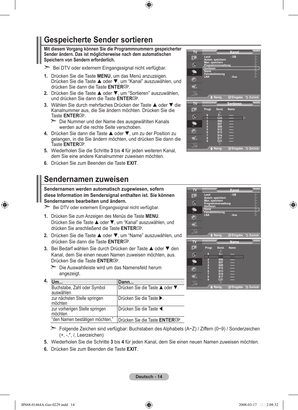 Gespeicherte sender sortieren, Sendernamen zuweisen | Samsung LE32A436T1D User Manual | Page 132 / 468