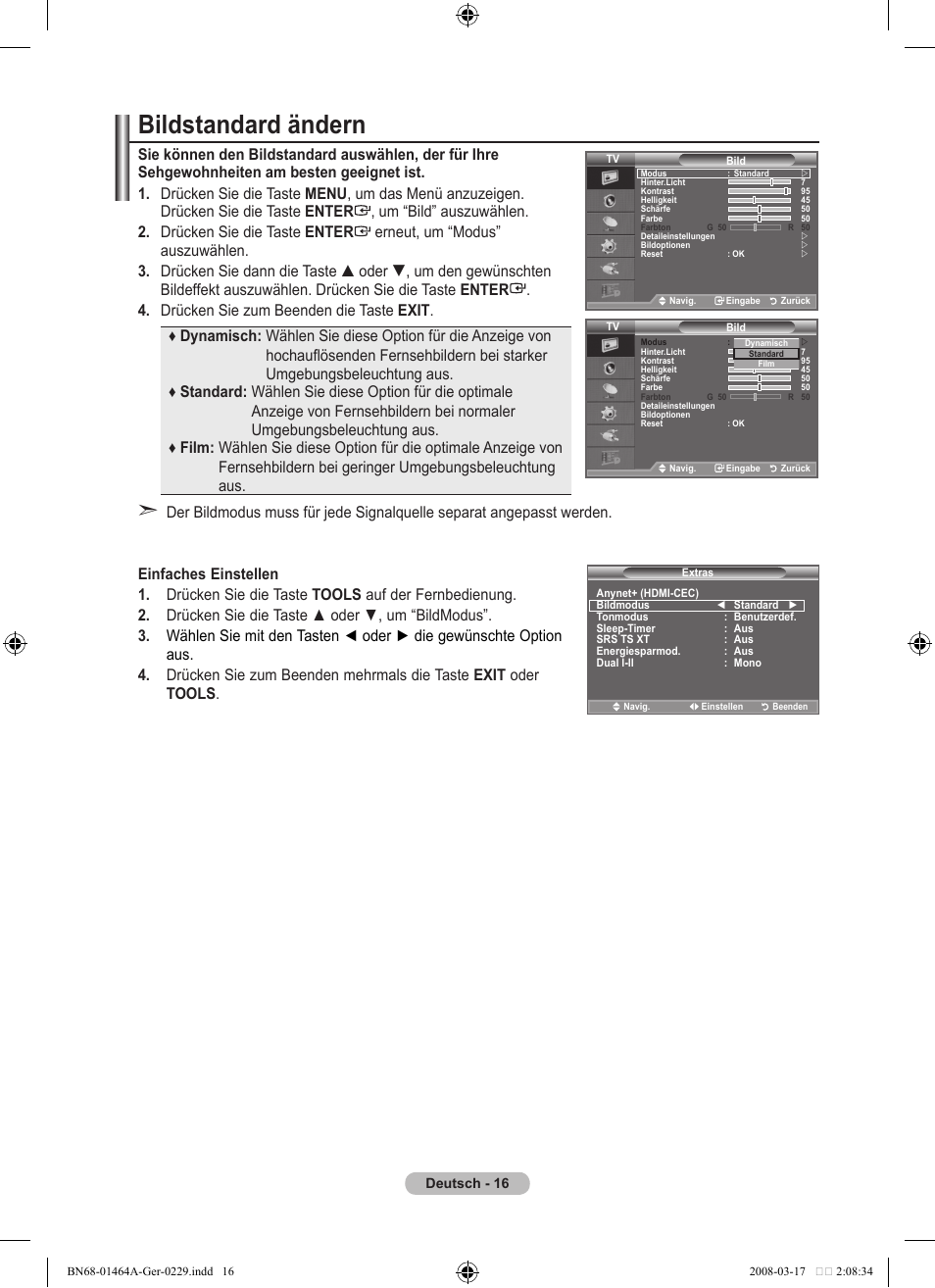 Bildstandard ändern | Samsung LE32A436T1D User Manual | Page 134 / 468