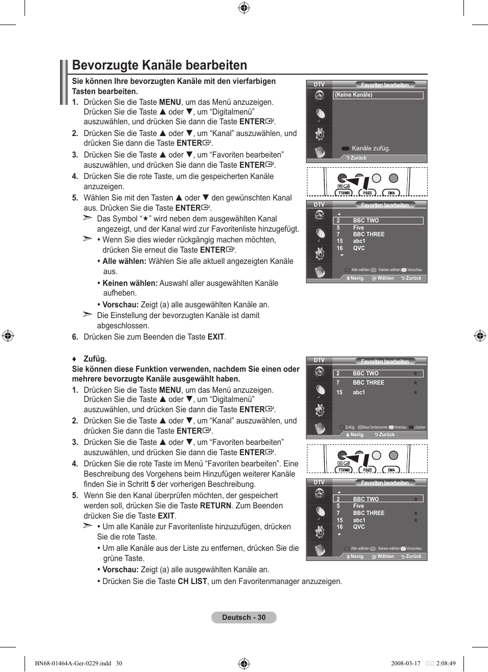 Bevorzugte kanäle bearbeiten | Samsung LE32A436T1D User Manual | Page 148 / 468