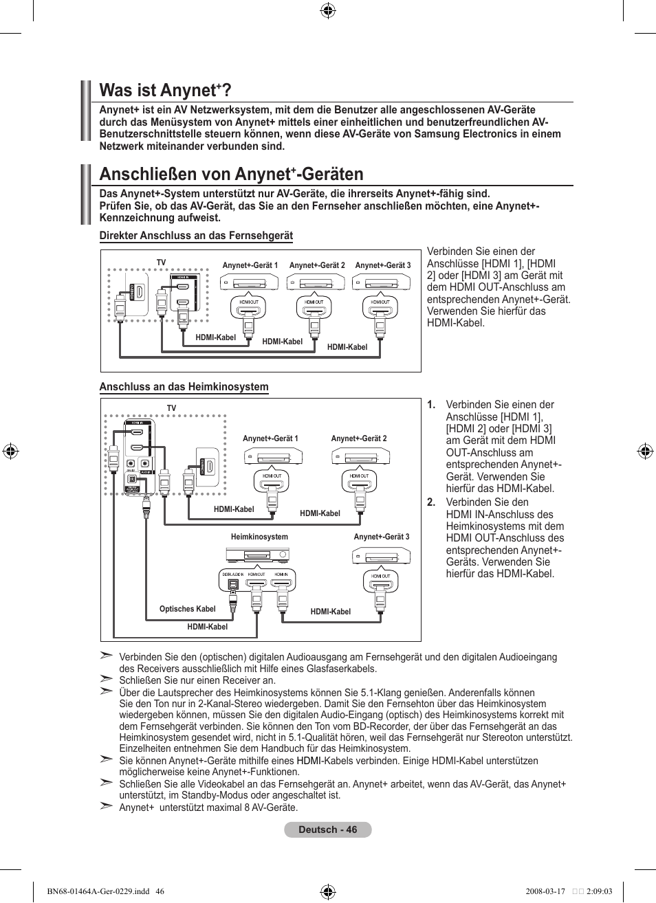 Was ist anynet, Anschließen von anynet, Geräten | Samsung LE32A436T1D User Manual | Page 164 / 468