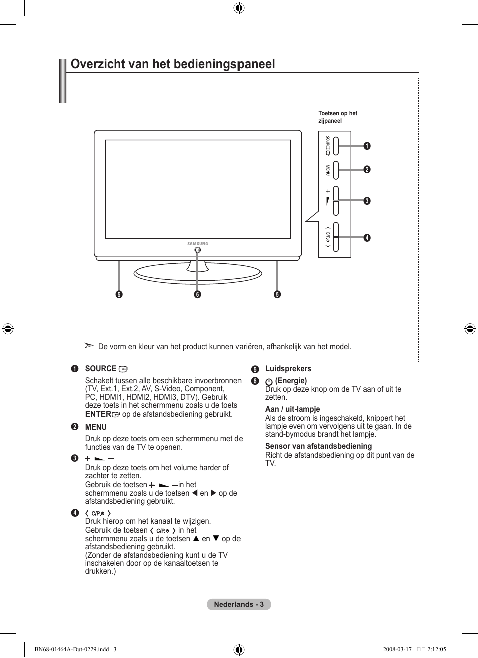 Overzicht van het bedieningspaneel | Samsung LE32A436T1D User Manual | Page 179 / 468