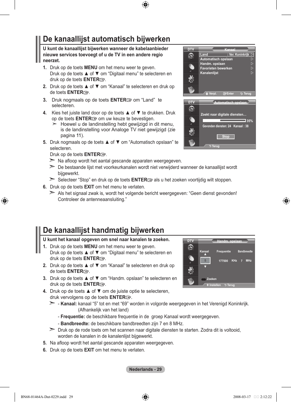 De kanaallijst automatisch bijwerken, De kanaallijst handmatig bijwerken | Samsung LE32A436T1D User Manual | Page 205 / 468