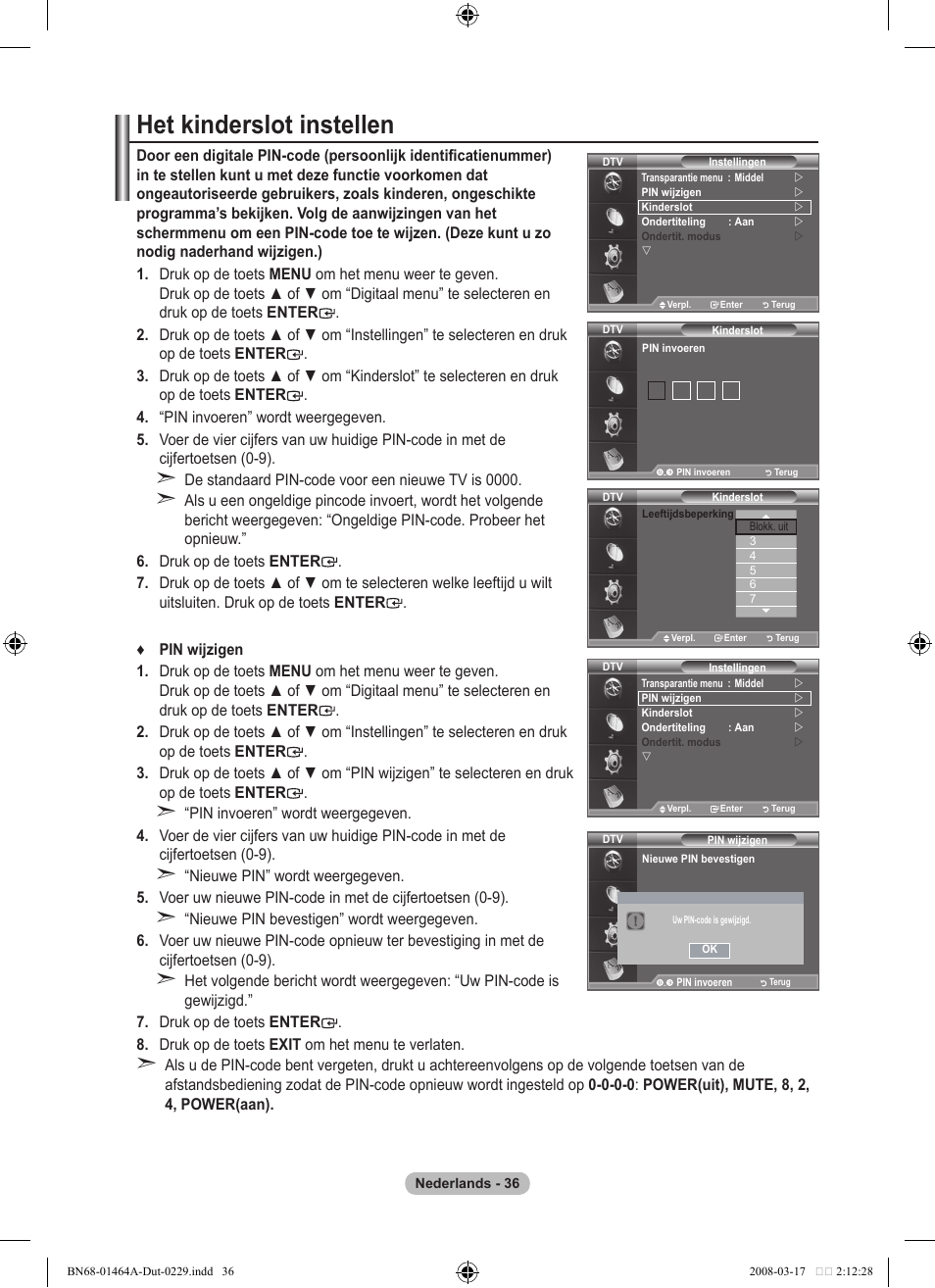 Het kinderslot instellen | Samsung LE32A436T1D User Manual | Page 212 / 468