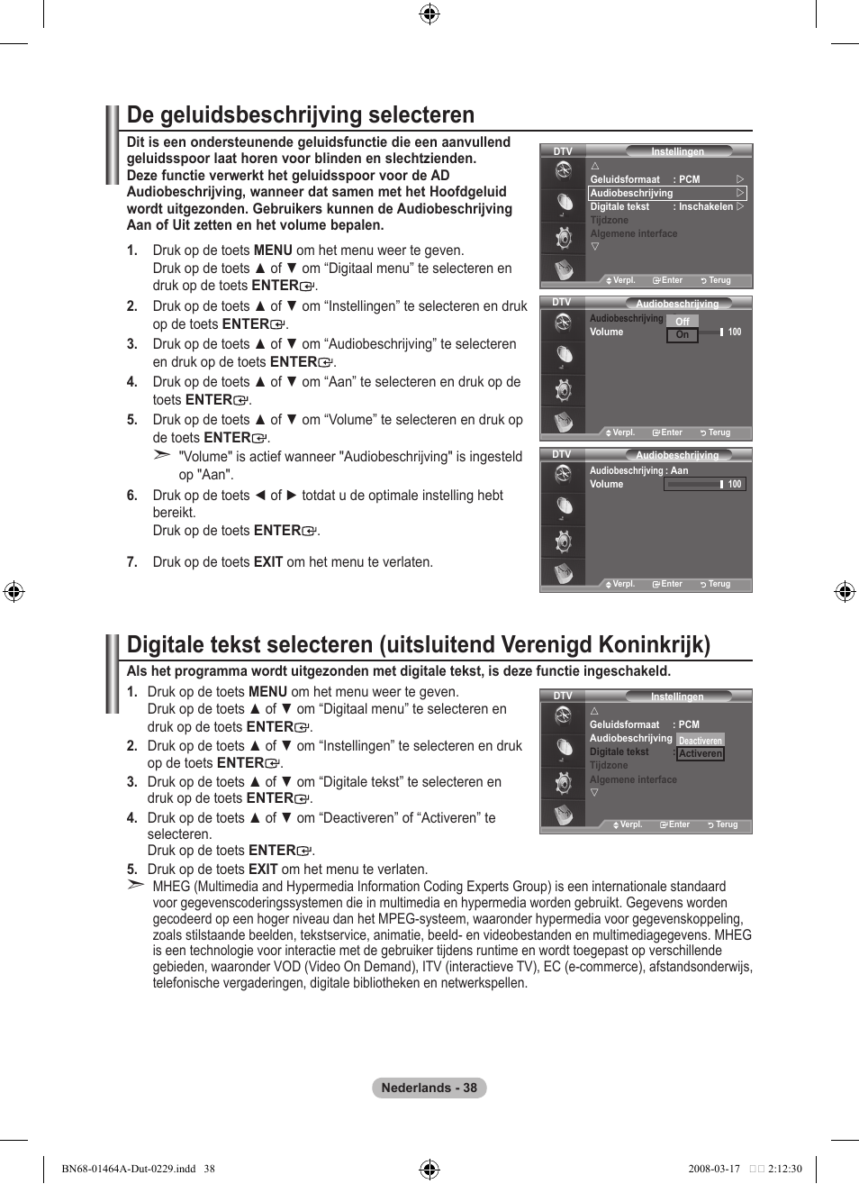 De geluidsbeschrijving selecteren | Samsung LE32A436T1D User Manual | Page 214 / 468