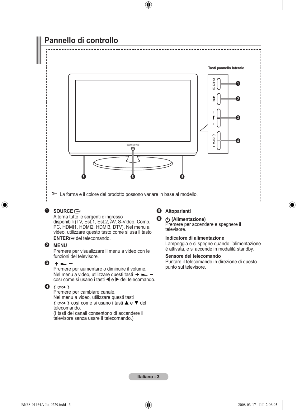 Pannello di controllo | Samsung LE32A436T1D User Manual | Page 237 / 468