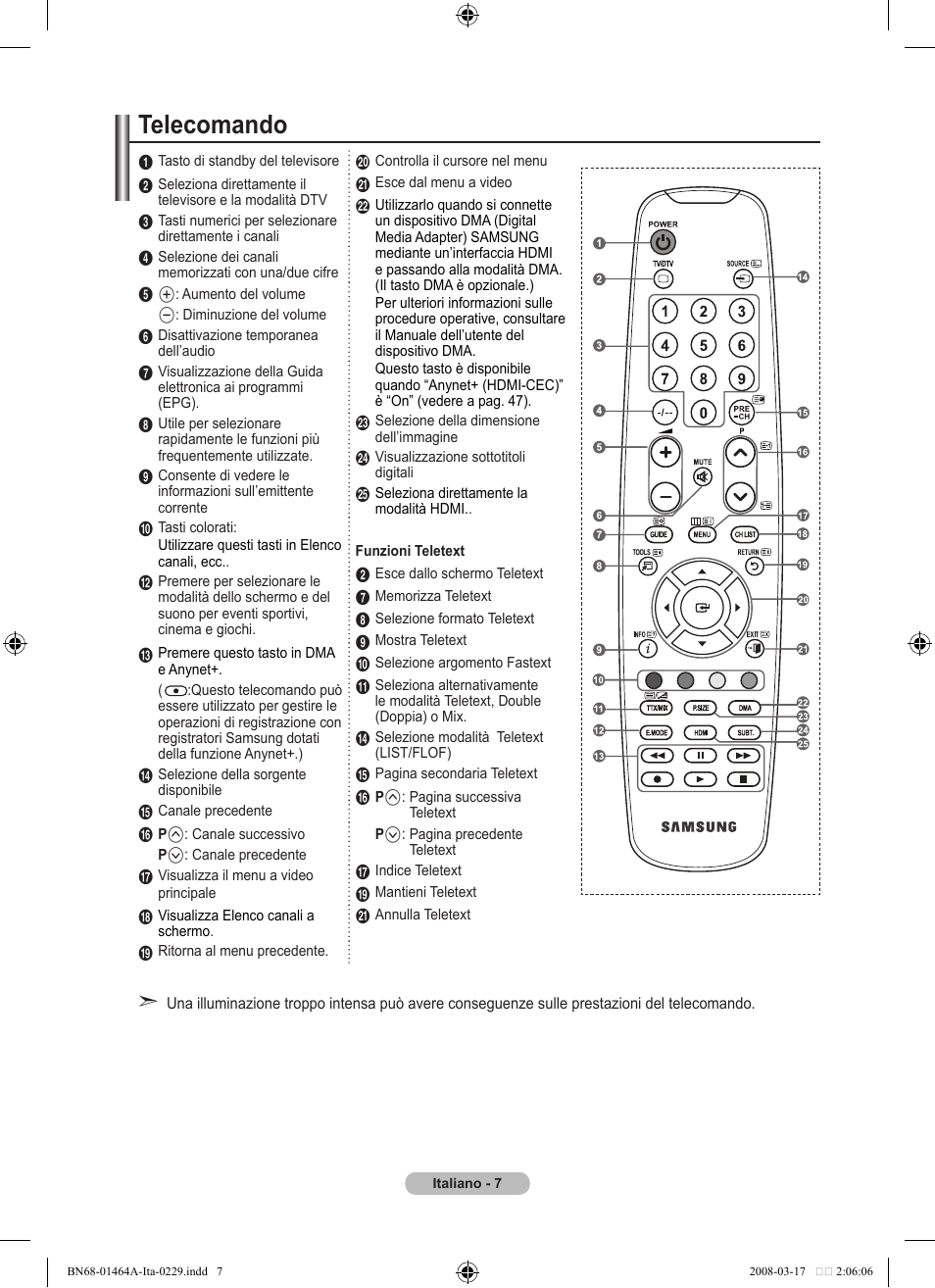 Telecomando | Samsung LE32A436T1D User Manual | Page 241 / 468