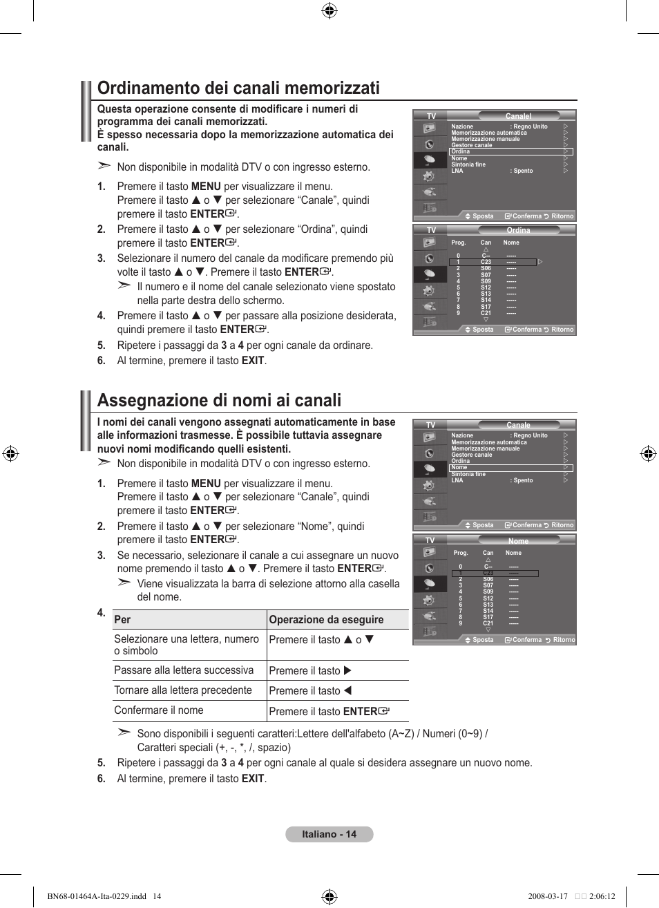 Assegnazione di nomi ai canali | Samsung LE32A436T1D User Manual | Page 248 / 468