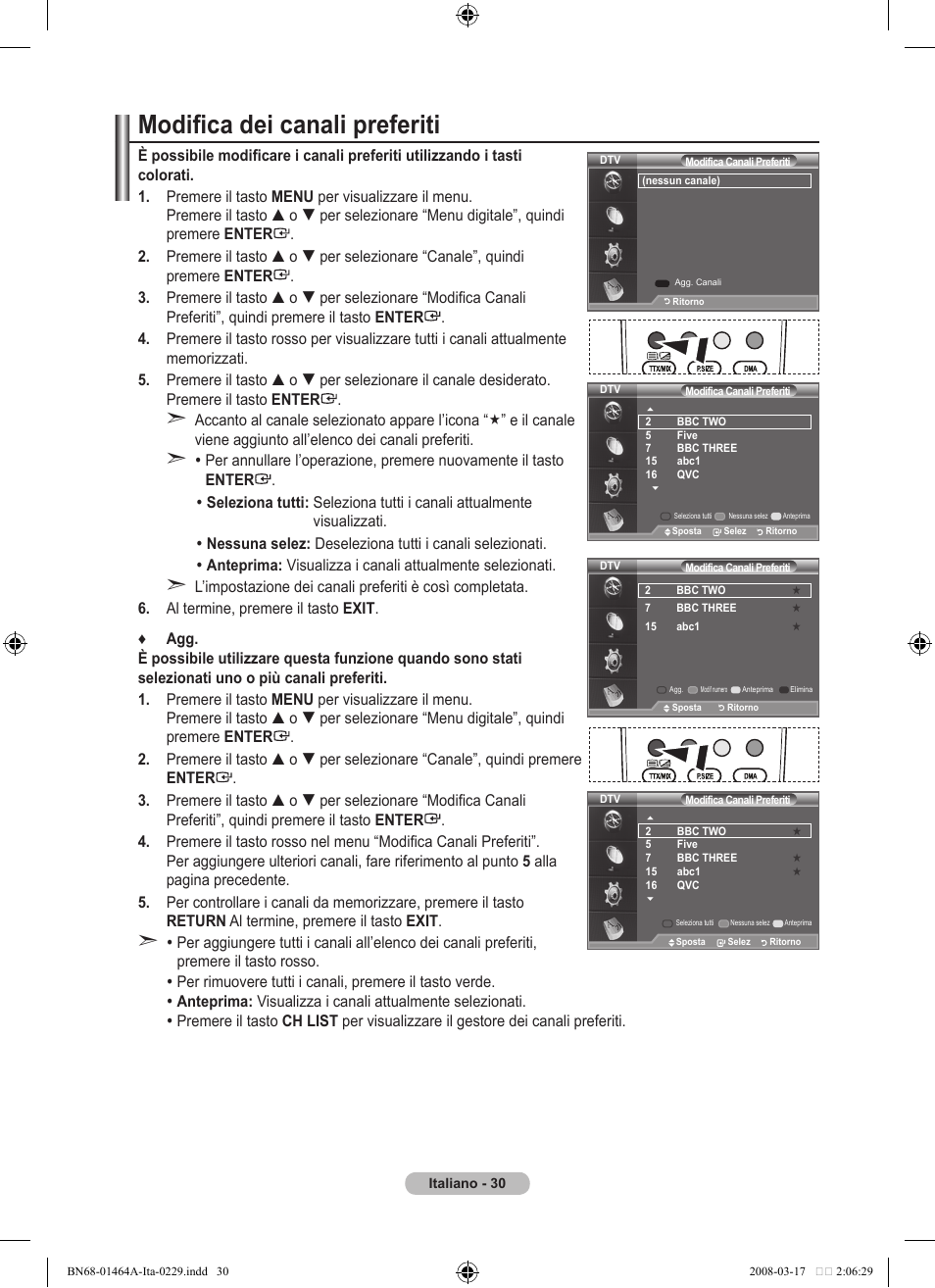 Modifica dei canali preferiti | Samsung LE32A436T1D User Manual | Page 264 / 468