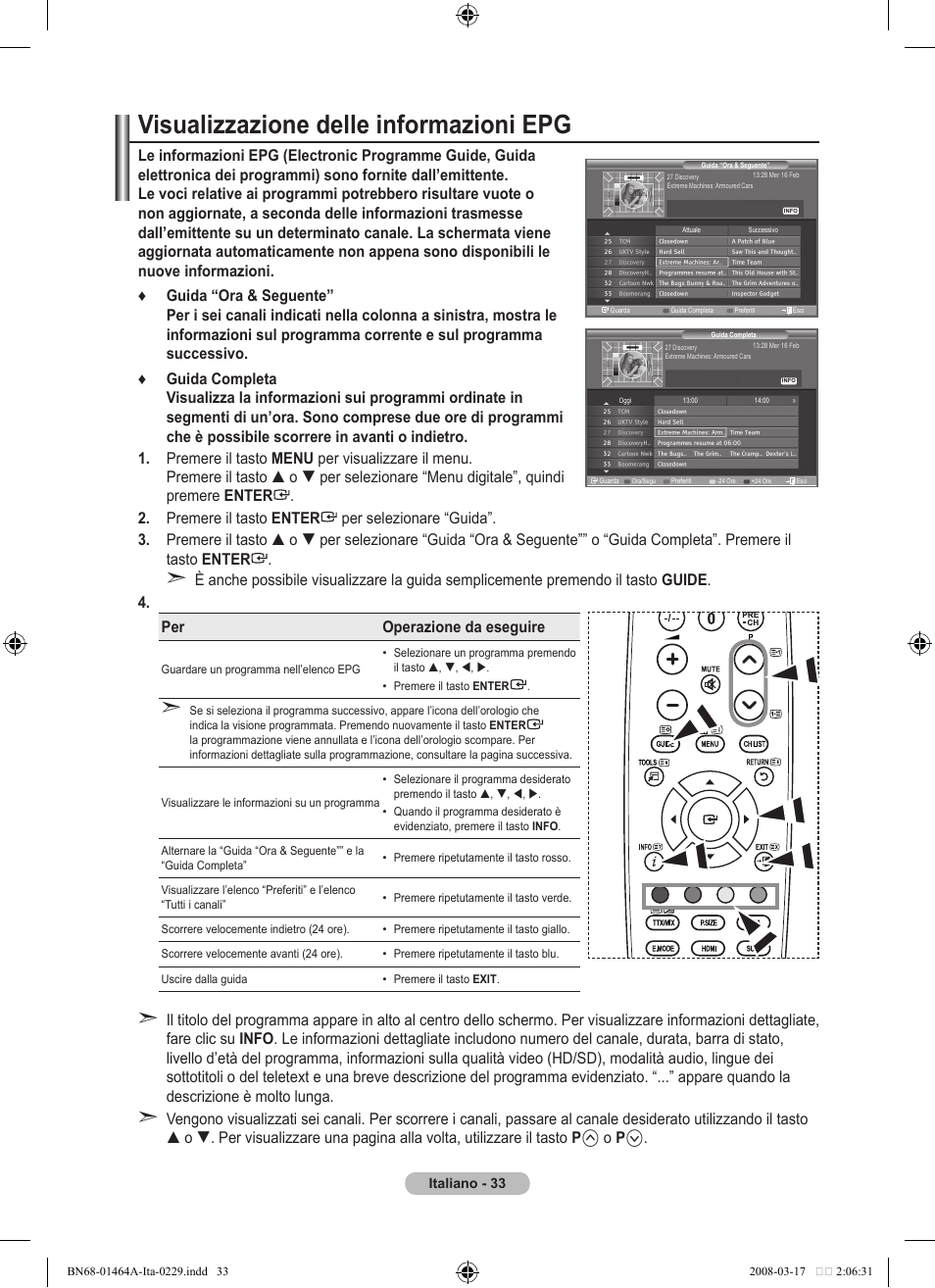 Visualizzazione delle informazioni epg | Samsung LE32A436T1D User Manual | Page 267 / 468