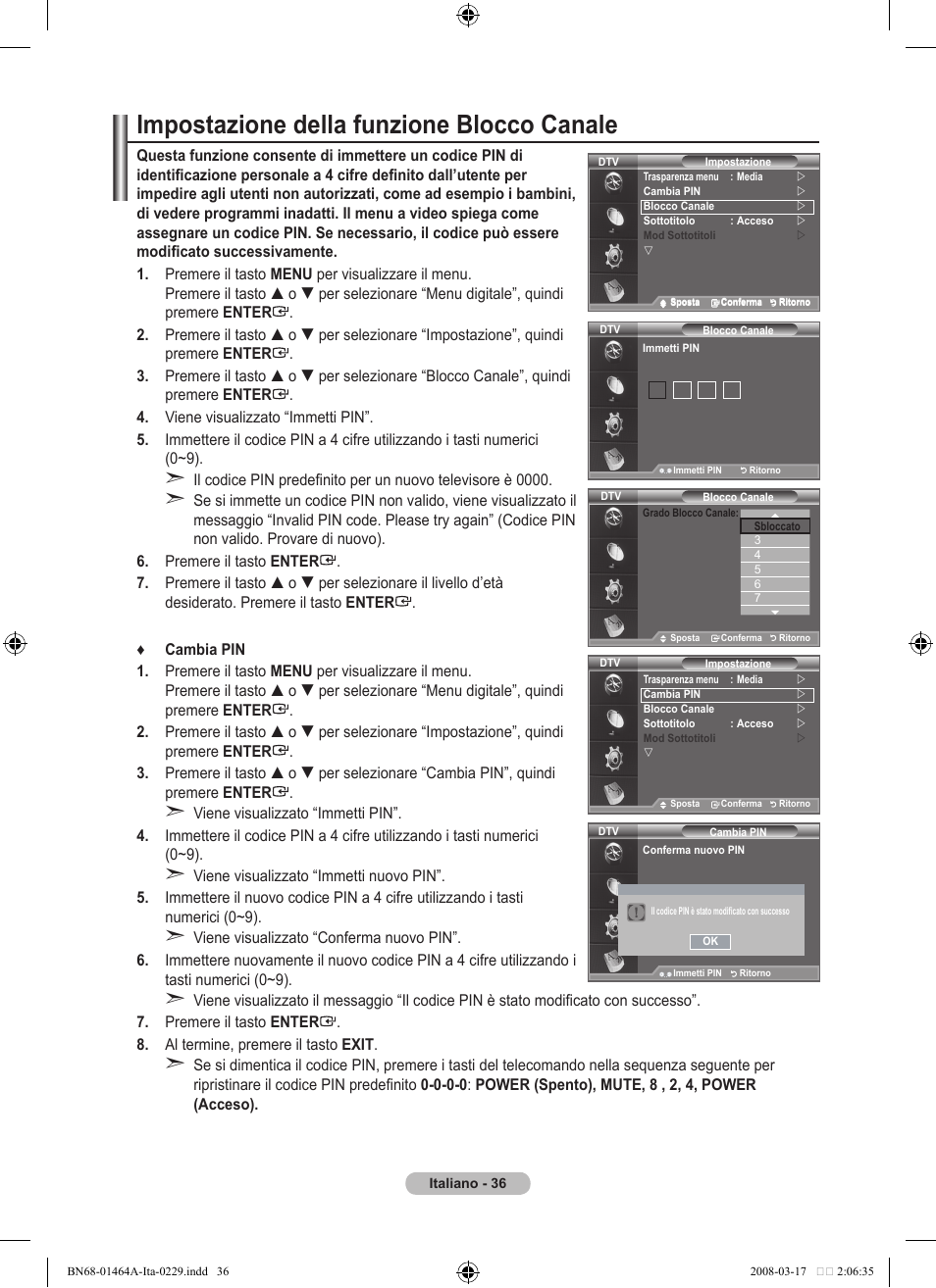 Impostazione della funzione blocco canale | Samsung LE32A436T1D User Manual | Page 270 / 468