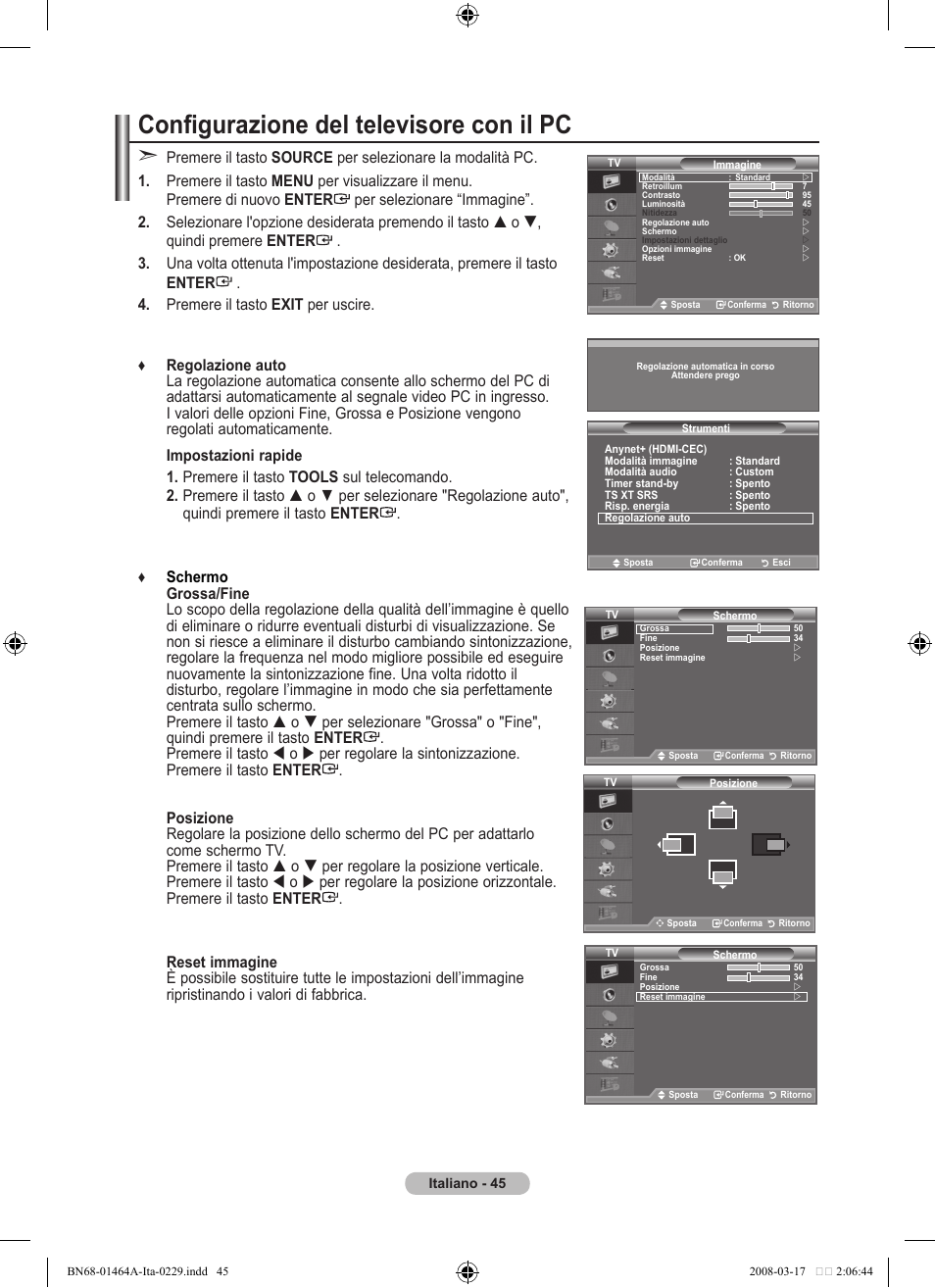 Configurazione del televisore con il pc | Samsung LE32A436T1D User Manual | Page 279 / 468