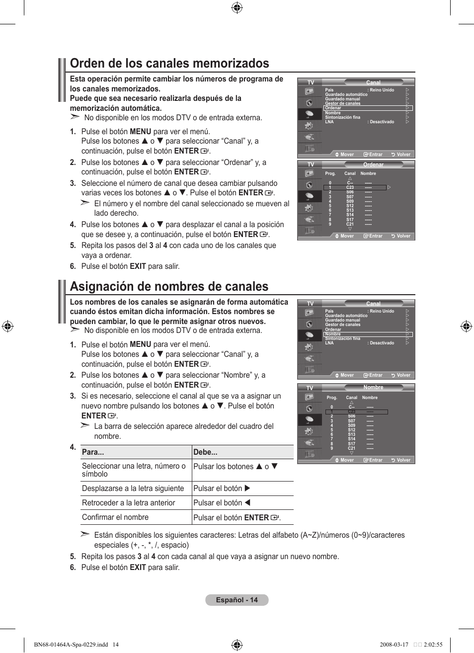 Asignación de nombres de canales | Samsung LE32A436T1D User Manual | Page 308 / 468