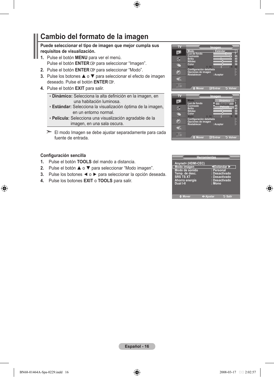 Cambio del formato de la imagen | Samsung LE32A436T1D User Manual | Page 310 / 468