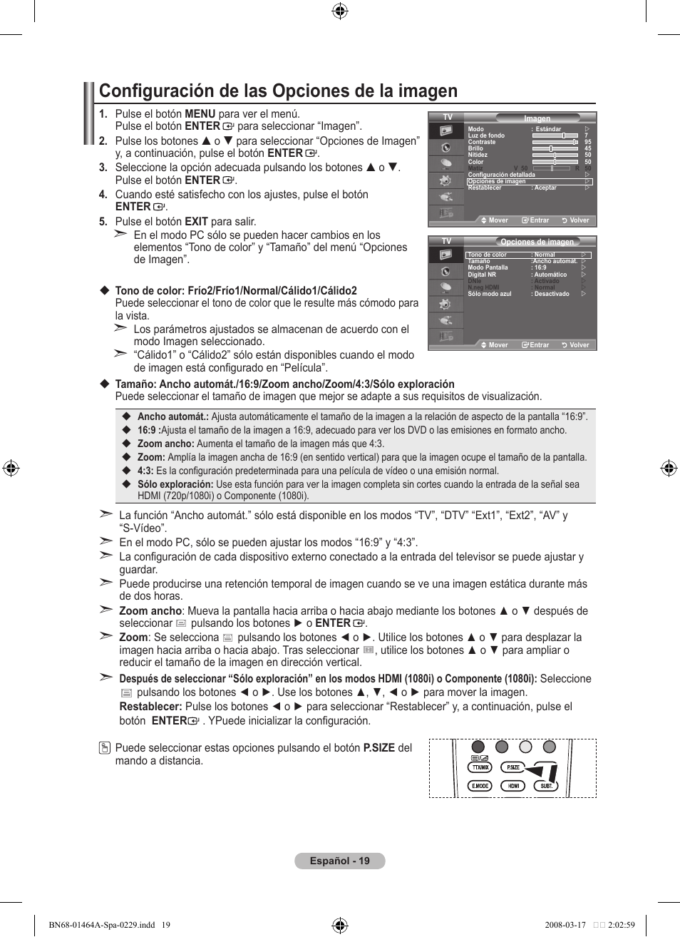 Configuración de las opciones de la imagen | Samsung LE32A436T1D User Manual | Page 313 / 468