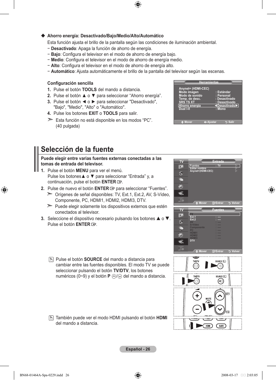Selección de la fuente | Samsung LE32A436T1D User Manual | Page 320 / 468