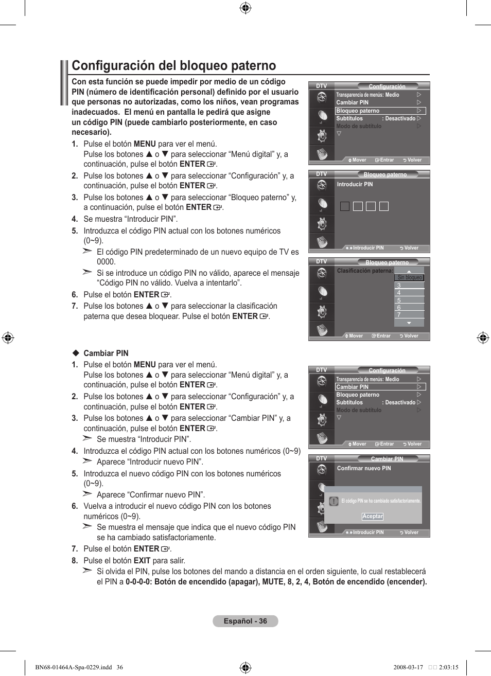 Configuración del bloqueo paterno | Samsung LE32A436T1D User Manual | Page 330 / 468