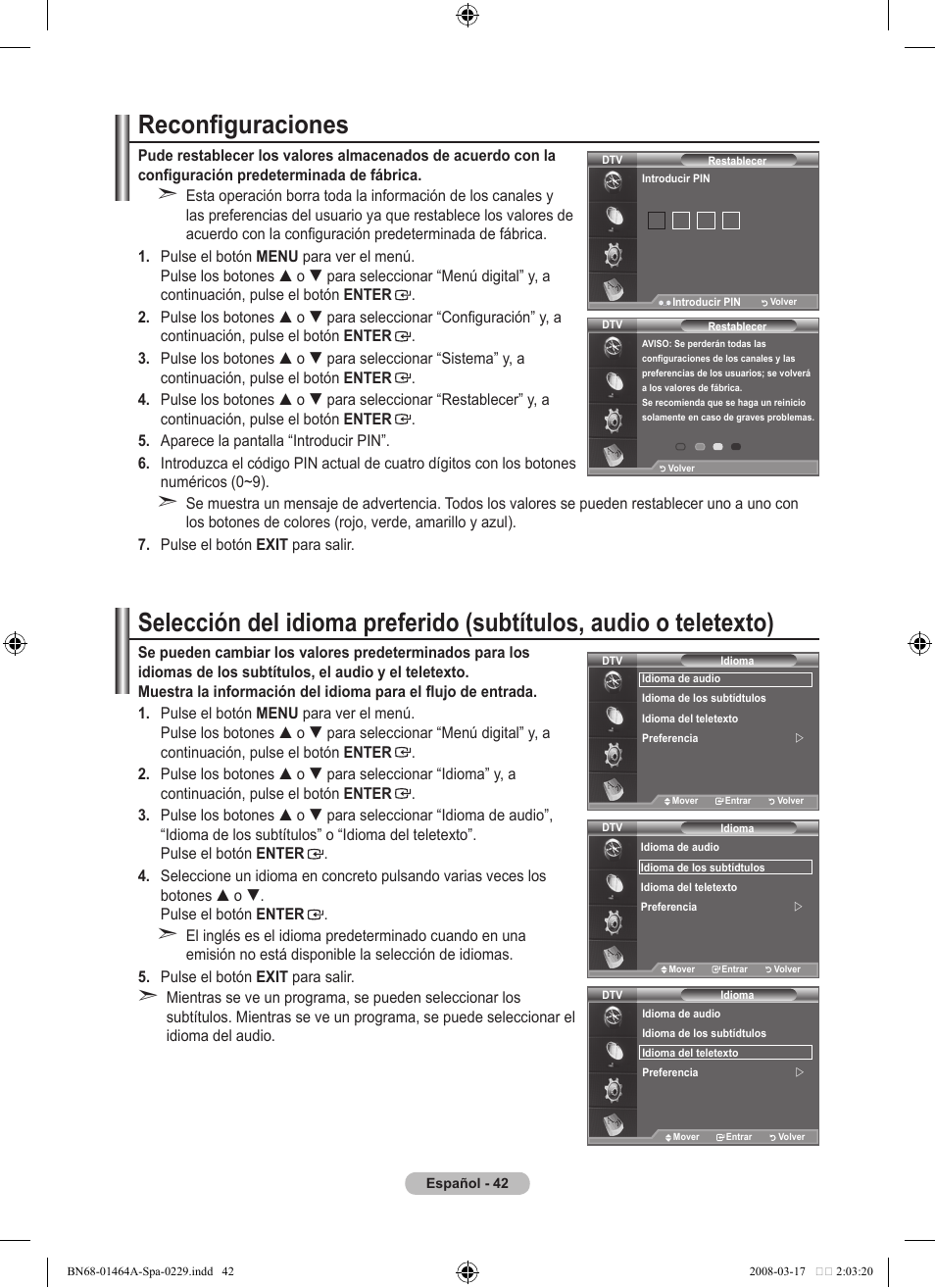 Reconfiguraciones | Samsung LE32A436T1D User Manual | Page 336 / 468