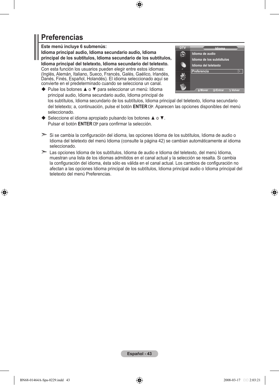 Preferencias | Samsung LE32A436T1D User Manual | Page 337 / 468