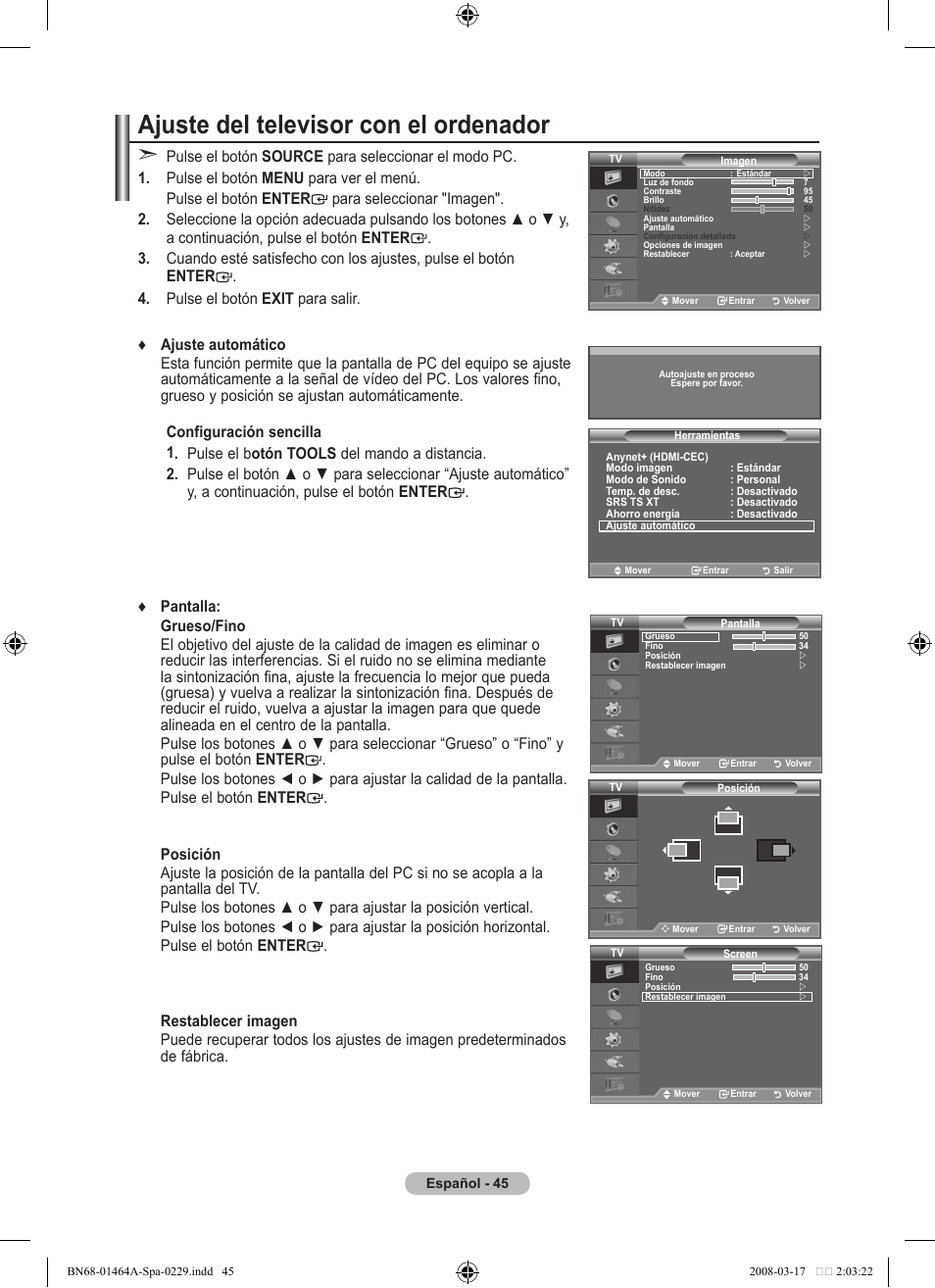 Ajuste del televisor con el ordenador | Samsung LE32A436T1D User Manual | Page 339 / 468