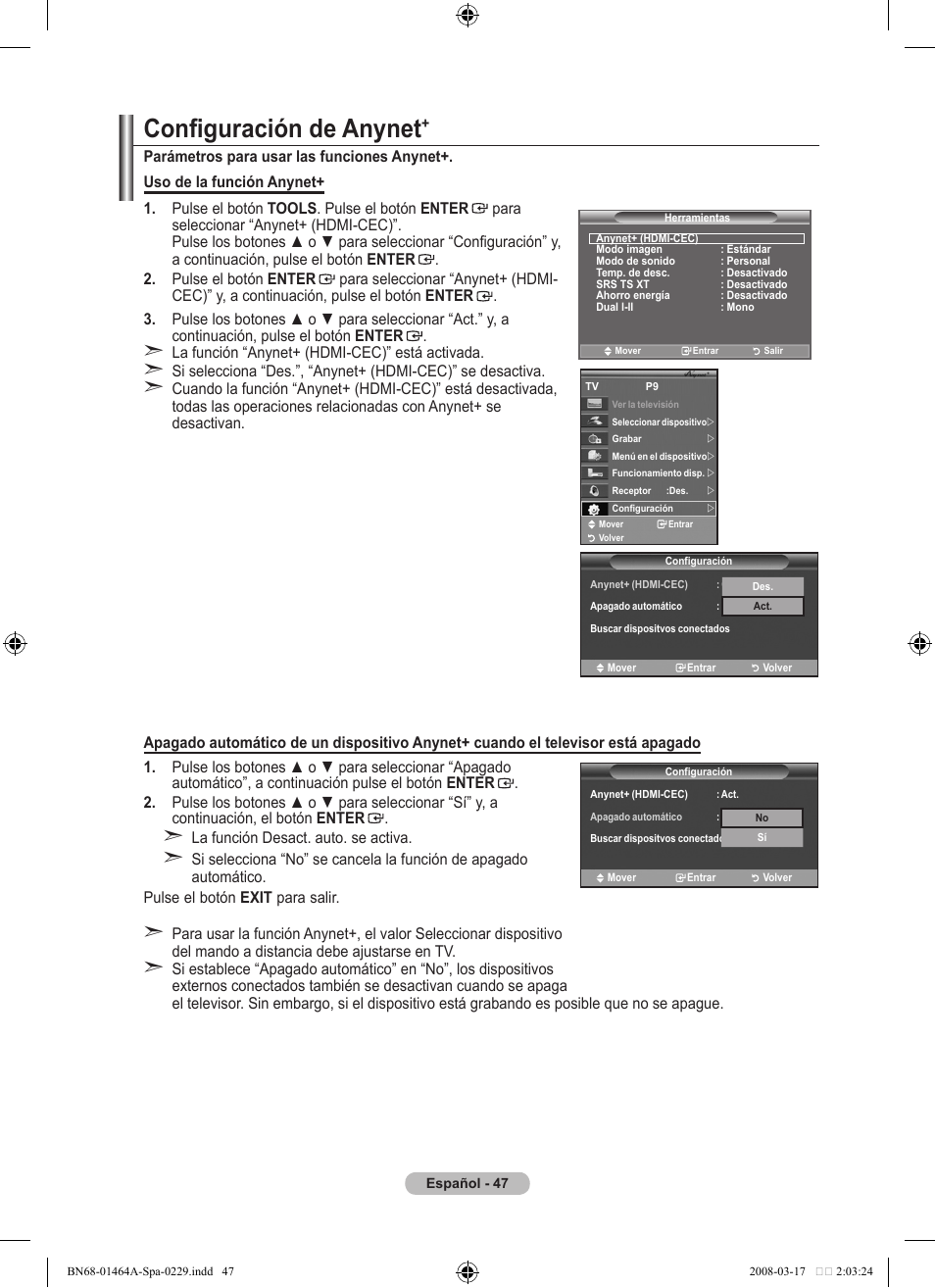 Configuración de anynet | Samsung LE32A436T1D User Manual | Page 341 / 468