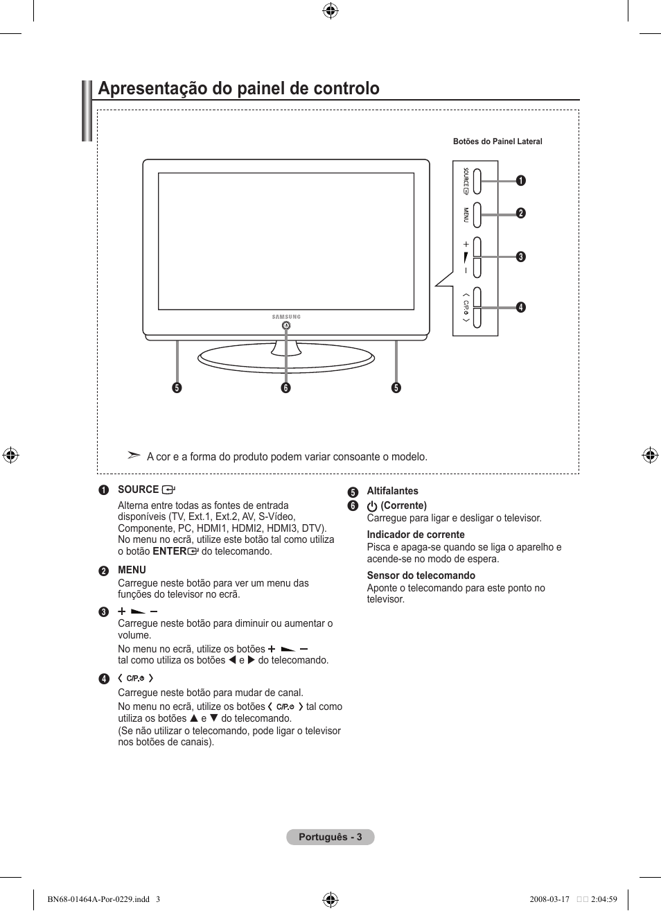 Apresentação do painel de controlo | Samsung LE32A436T1D User Manual | Page 355 / 468