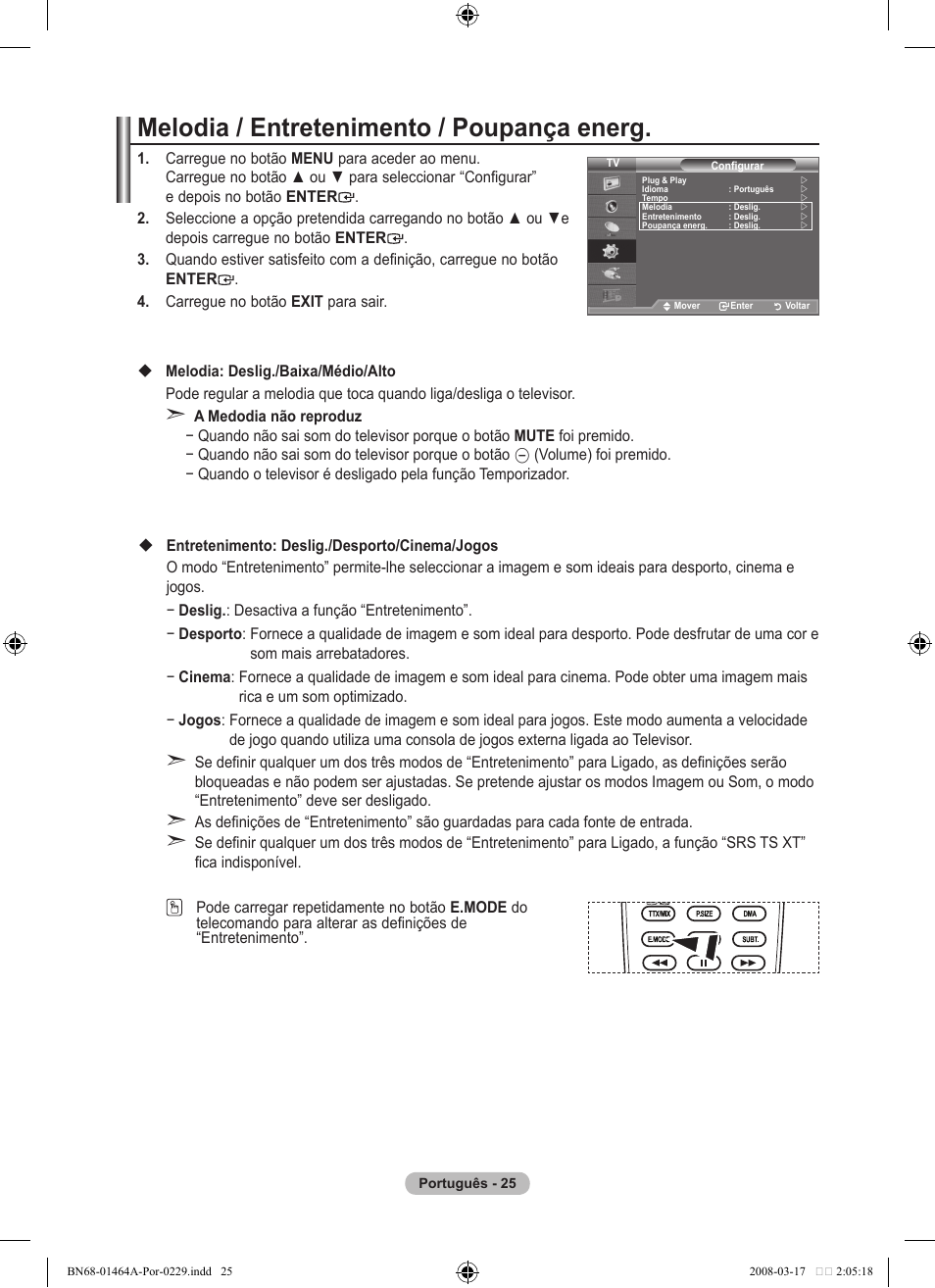 Melodia / entretenimento / poupança energ | Samsung LE32A436T1D User Manual | Page 377 / 468