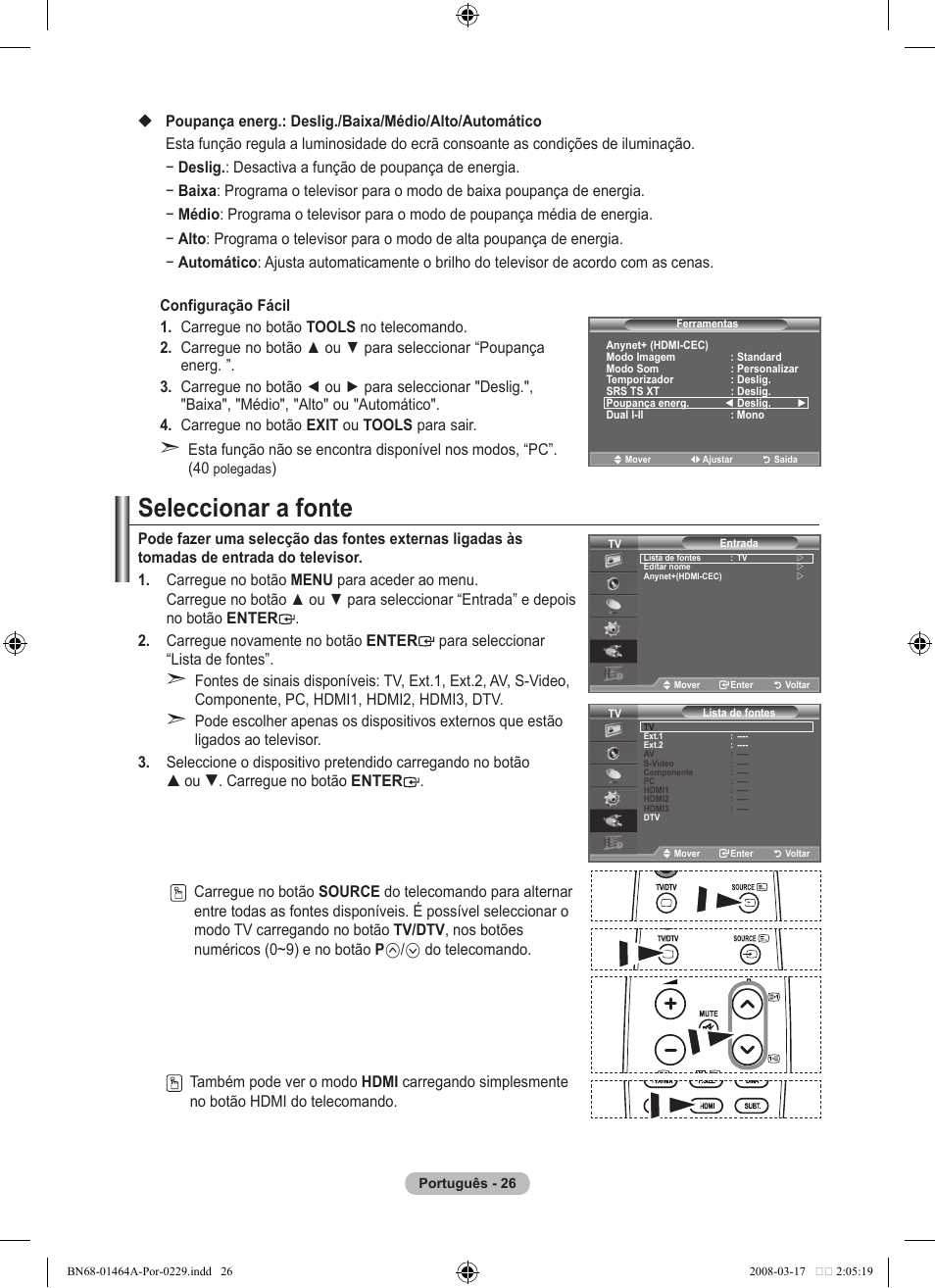 Seleccionar a fonte | Samsung LE32A436T1D User Manual | Page 378 / 468