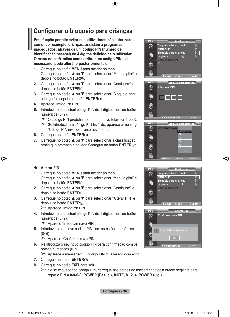 Configurar o bloqueio para crianças | Samsung LE32A436T1D User Manual | Page 388 / 468