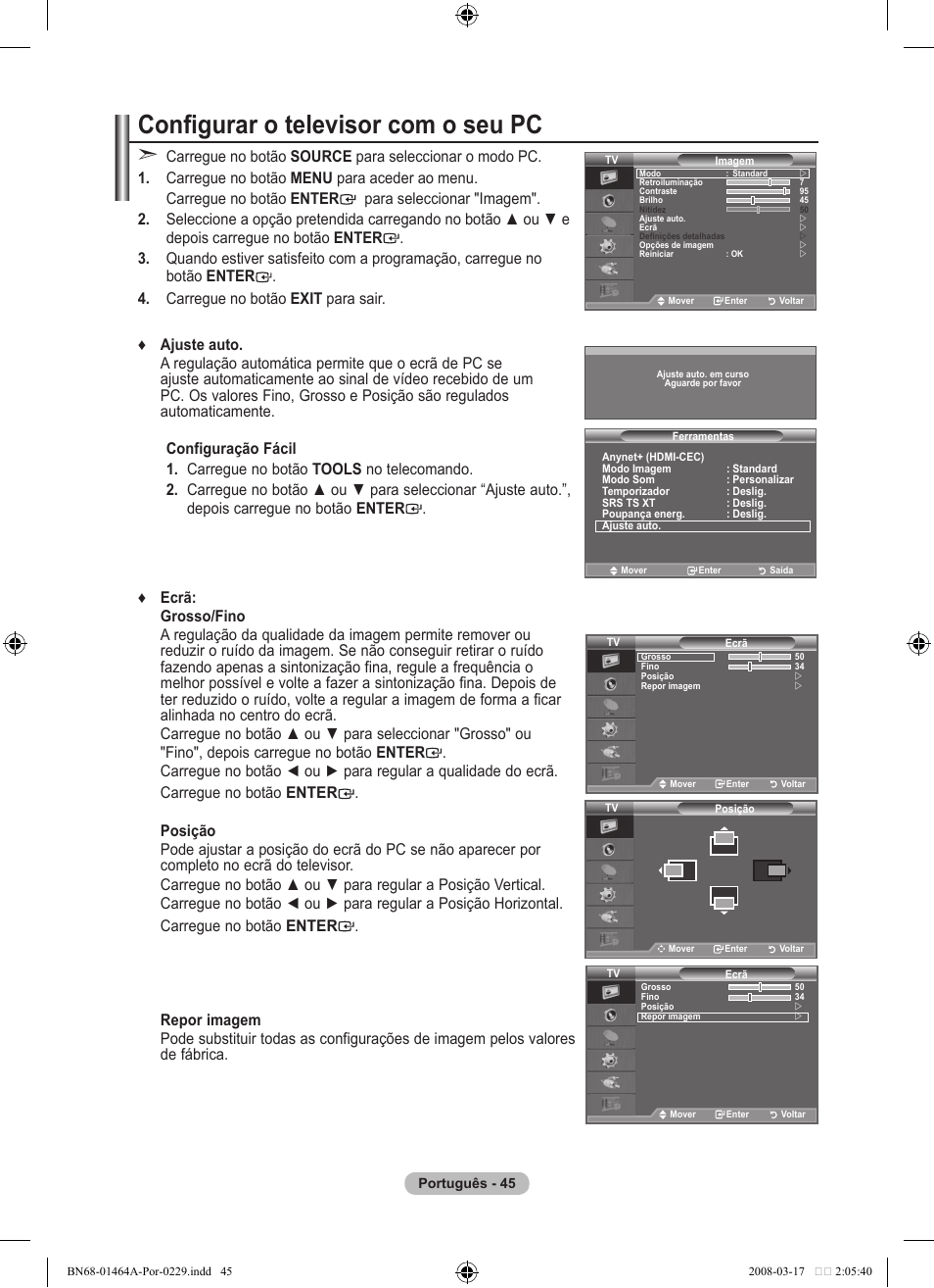 Configurar o televisor com o seu pc | Samsung LE32A436T1D User Manual | Page 397 / 468