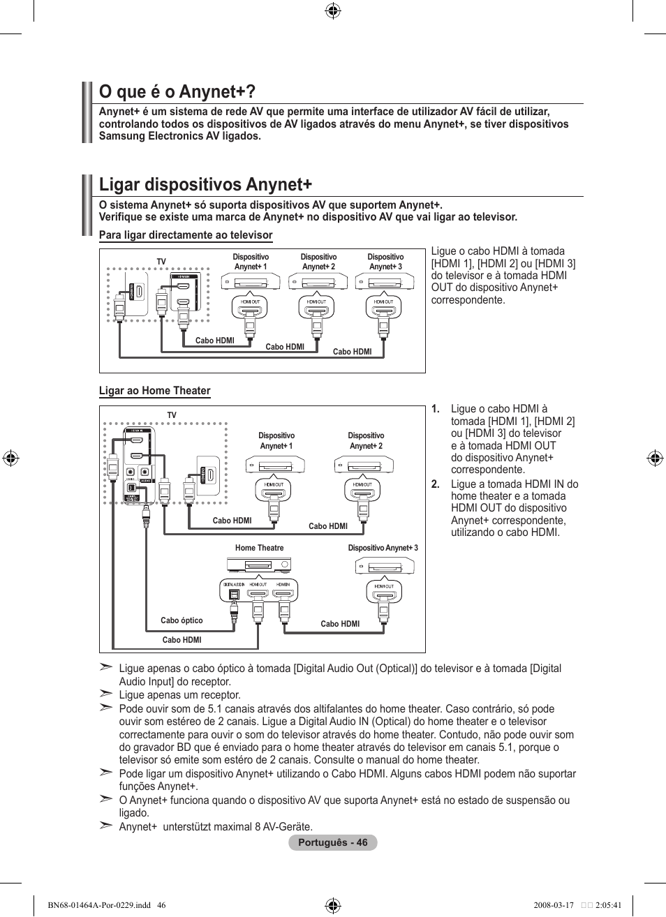 O que é o anynet, Ligar dispositivos anynet | Samsung LE32A436T1D User Manual | Page 398 / 468