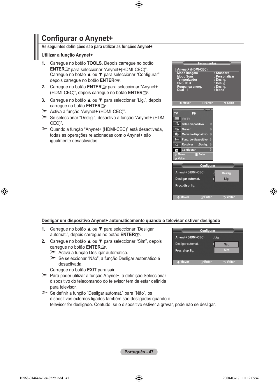 Configurar o anynet | Samsung LE32A436T1D User Manual | Page 399 / 468