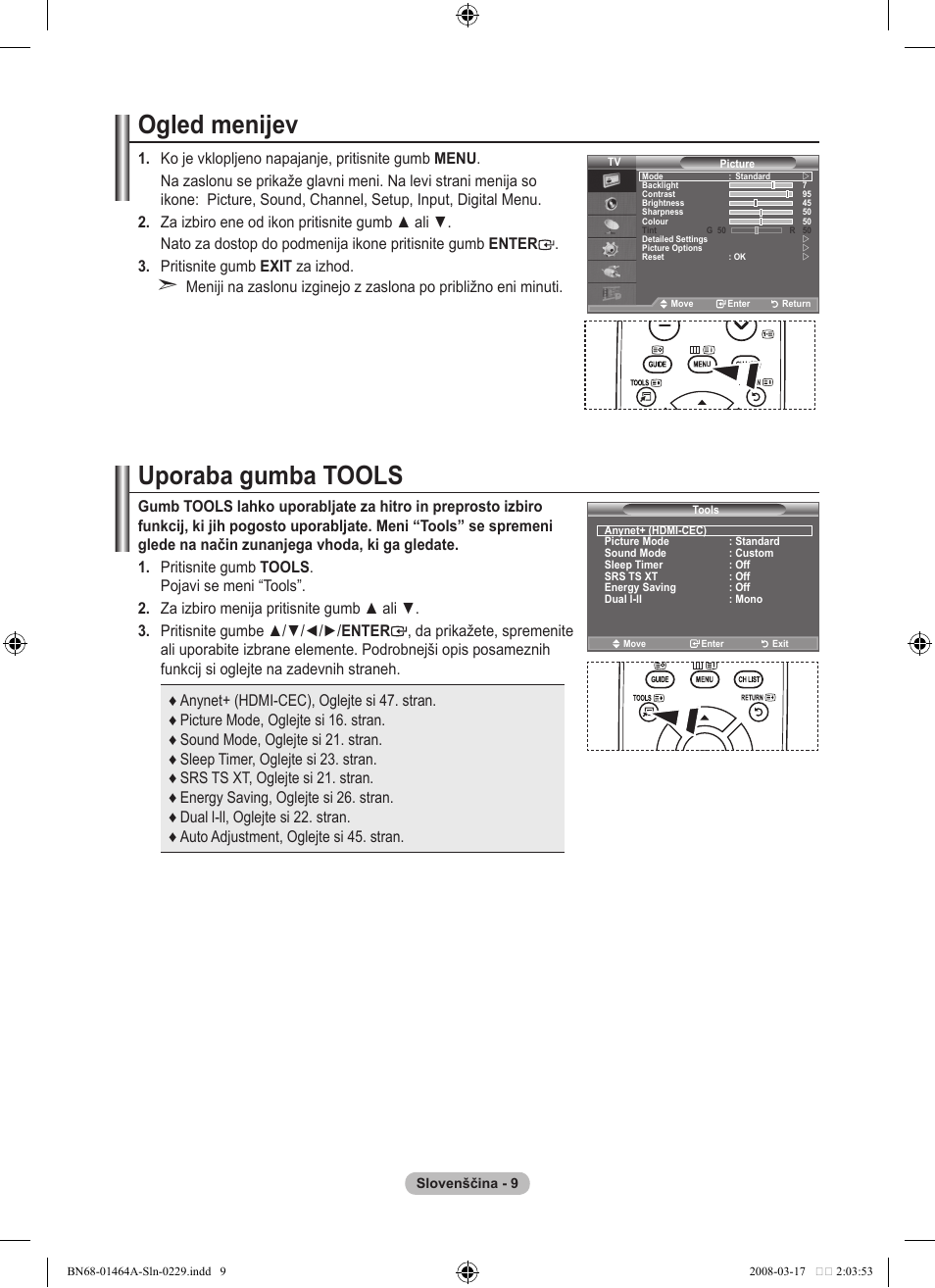 Ogled menijev, Uporaba gumba tools | Samsung LE32A436T1D User Manual | Page 419 / 468