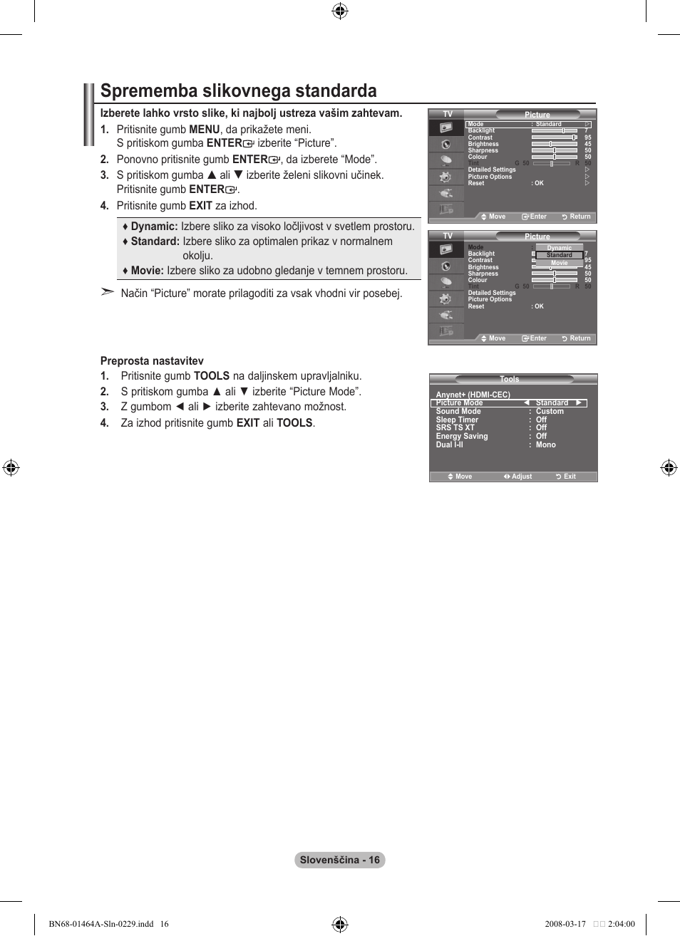 Sprememba slikovnega standarda | Samsung LE32A436T1D User Manual | Page 426 / 468