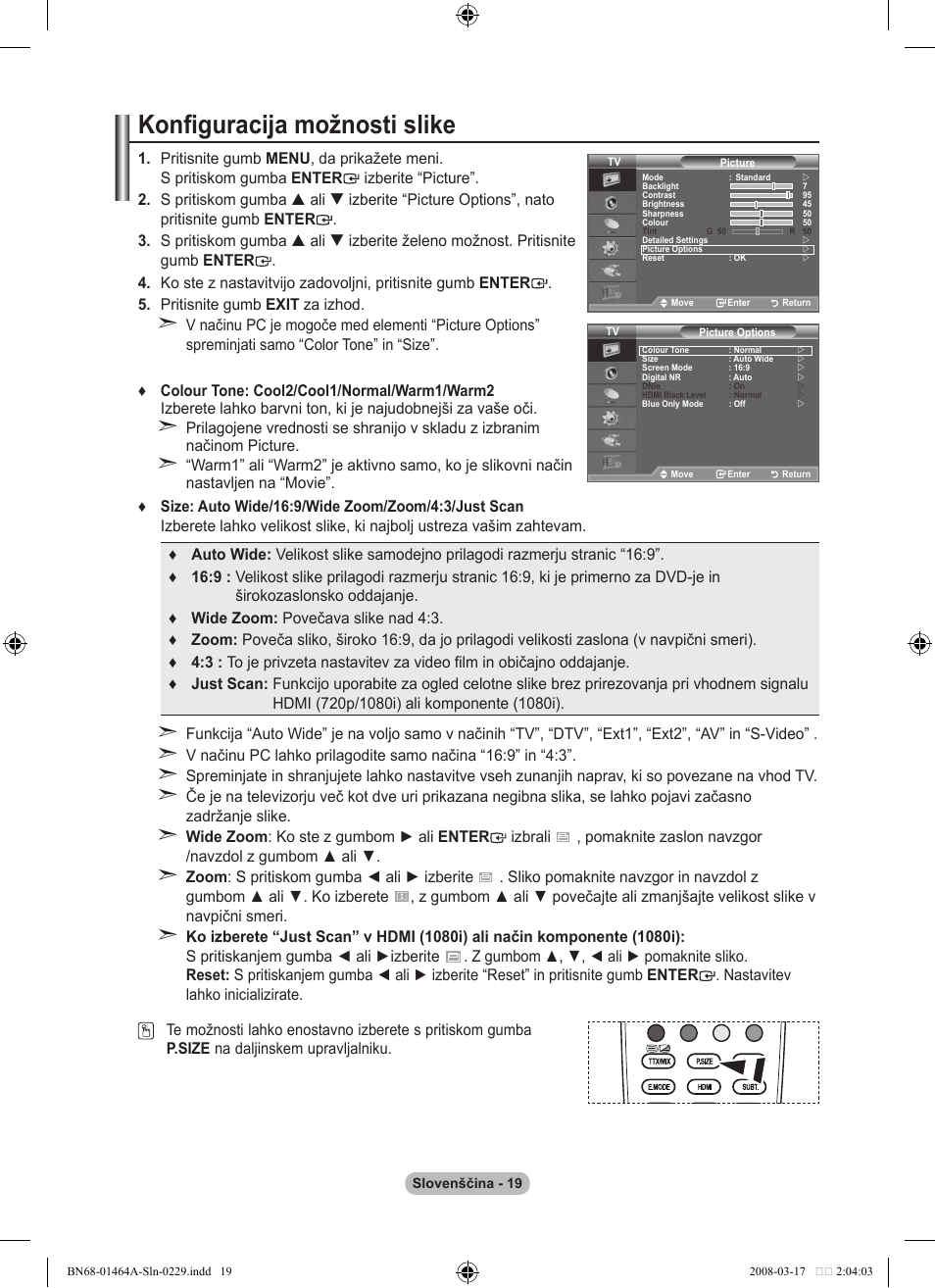 Konfiguracija možnosti slike | Samsung LE32A436T1D User Manual | Page 429 / 468